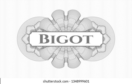 Grey rosette. Linear Illustration. with text Bigot inside