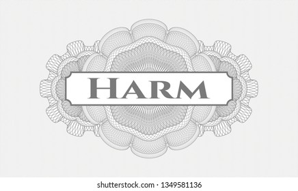 Grey rosette. Linear Illustration. with text Harm  inside