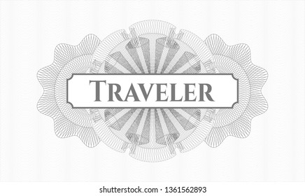 Grey rosette. Linear Illustration. with text Traveler inside