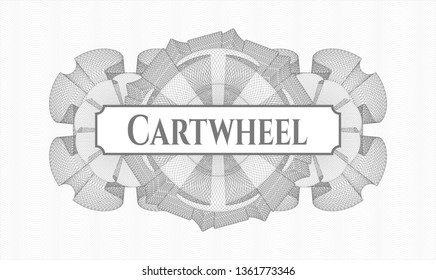 Grey rosette. Linear Illustration. with text Cartwheel inside