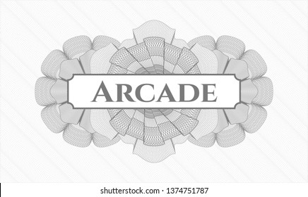 Grey rosette. Linear Illustration. with text Arcade inside
