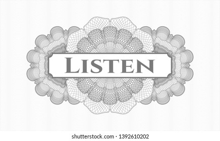 Grey rosette. Linear Illustration. with text Listen inside