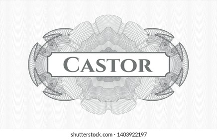 Grey rosette. Linear Illustration. with text Castor inside
