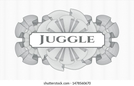 Grey rosette. Linear Illustration. with text Juggle inside