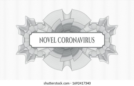 Grey rosette. Linear Illustration. with text Novel Coronavirus inside