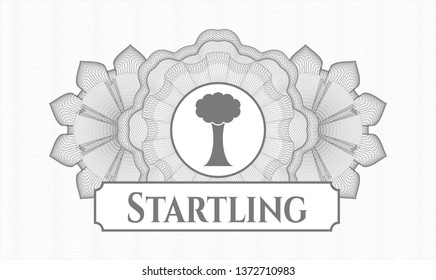 Grey rosette. Linear Illustration. with tree icon and Startling text inside