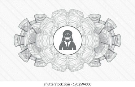 Grey rosette. Linear Illustration. Vector. Detailed with woman wearing face mask icon inside