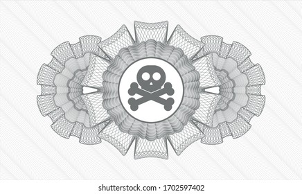 Grey rosette. Linear Illustration. Vector. Detailed with crossbones icon inside