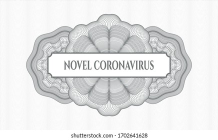 Grey rosette. Linear Illustration. Vector. Detailed with text Novel Coronavirus inside