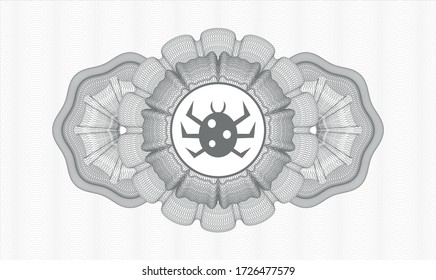 Grey rosette. Linear Illustration. Vector. Detailed with bug icon inside