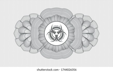 Grey rosette. Linear Illustration. Vector. Detailed with biohazard covid-19 icon inside