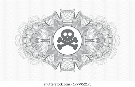 Grey rosette. Linear Illustration. Vector. Detailed with crossbones icon inside