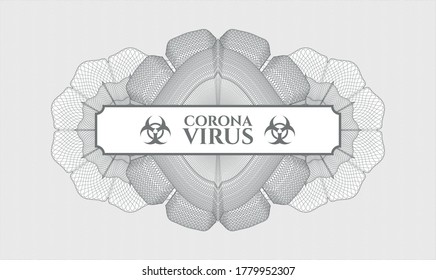 Grey rosette. Linear Illustration. Vector. Detailed with text Coronavirus inside