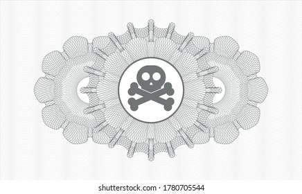 Grey rosette. Linear Illustration. Vector. Detailed with crossbones icon inside