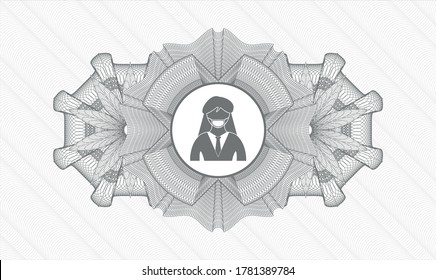 Grey rosette. Linear Illustration. Vector. Detailed with woman wearing face mask icon inside