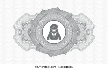 Grey rosette. Linear Illustration. Vector. Detailed with woman wearing face mask icon inside