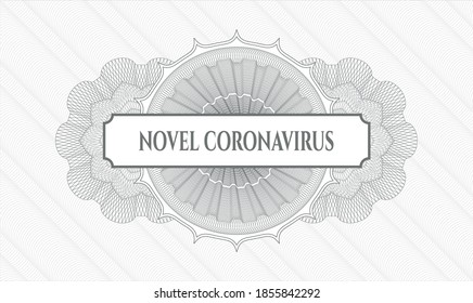 Grey rosette. Linear Illustration. Vector. Detailed with text Novel Coronavirus inside