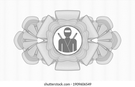 Grey rosette. Linear Illustration. Vector. Detailed with ninja icon inside