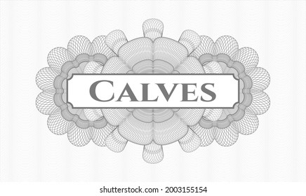 Grey rosette. Linear Illustration. Vector. Detailed with text Calves inside