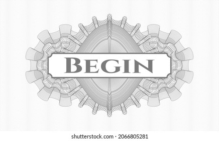 Grey rosette. Linear Illustration. Vector. Detailed with text Begin inside