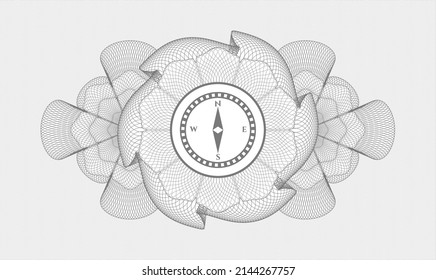 Grey rosette. Linear Illustration. Vector. Detailed with compass icon inside