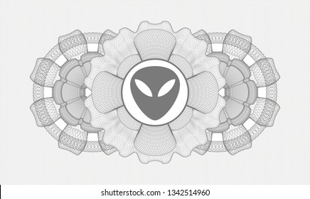 Grey rosette (money style emblem) with alien icon inside