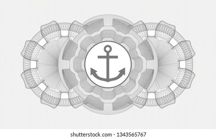 Grey rosette or money style emblem with anchor icon inside