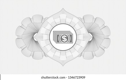 Grey rosette (money style emblem) with money icon inside