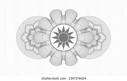 Grey rosette (money style emblem) with sun icon inside