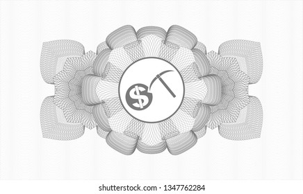 Grey rosette (money style emblem) with cryptocurrency mining icon inside