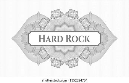 Grey rosette or money style emblem with text Hard Rock inside
