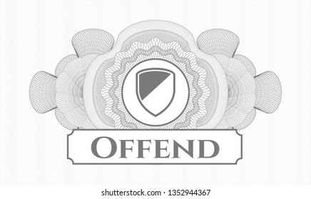 Grey rosette (money style emblem) with armor icon and Offend text inside
