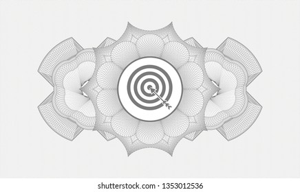 Grey rosette (money style emblem) with target, business icon inside