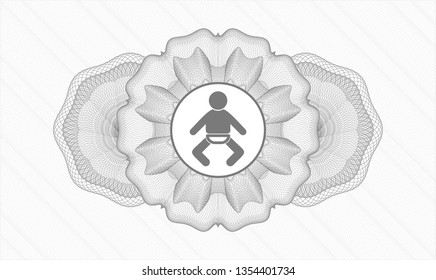 Grey rosette or money style emblem with baby icon inside