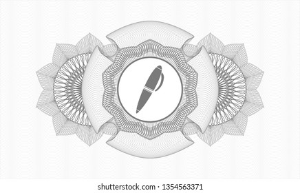 Grey rosette (money style emblem) with pen icon inside