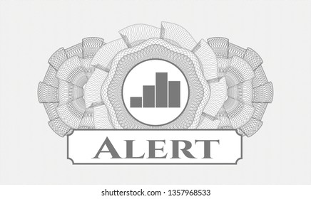 Grey rosette (money style emblem) with chart icon and Alert text inside