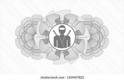 Grey rosette or money style emblem with ninja icon inside