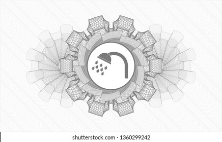 Grey rosette (money style emblem) with shower icon inside