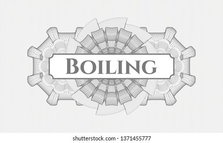 Grey rosette (money style emblem) with text Boiling inside