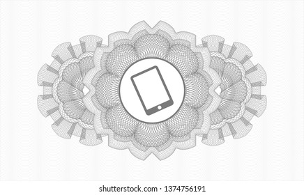 Grey rosette (money style emblem) with mobile phone icon inside