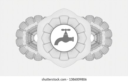 Grey rosette or money style emblem with tap icon inside