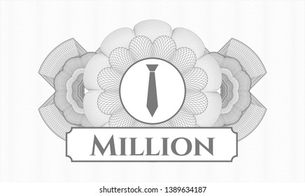 Grey rosette or money style emblem with necktie icon and Million text inside
