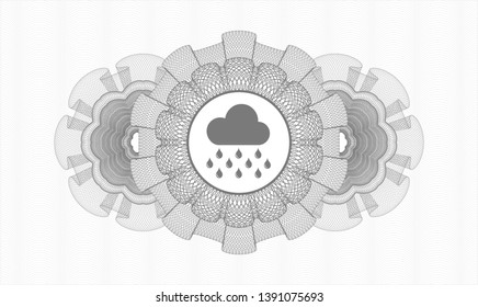 Grey rosette (money style emblem) with rain icon inside