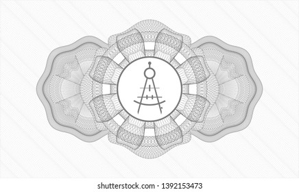Grey rosette or money style emblem with drawing compass icon inside