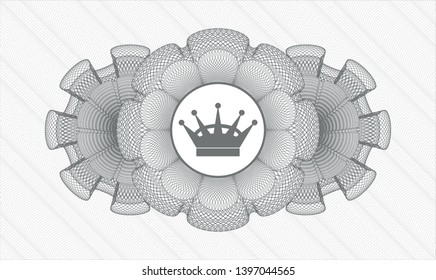 Grey rosette (money style emblem) with queen crown icon inside