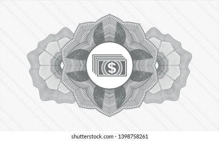 Grey rosette or money style emblem with money icon inside