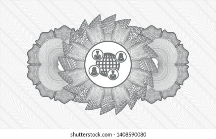 Grey rosette or money style emblem with social network icon inside