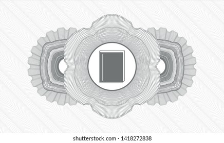 Grey rosette (money style emblem) with book icon inside