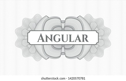 Grey rosette (money style emblem) with text Angular inside