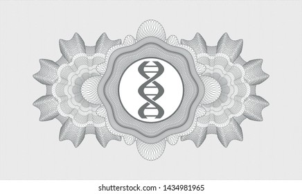 Grey rosette or money style emblem with dna icon inside
